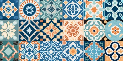 Seamless colorful patchwork Moroccan tile. motifs Majolica pottery tile. Portuguese and Spain decor wall and floor Ceramic tile Design, Generative AI