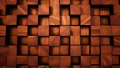 3d illustration. Wooden Square of wood. Mosaic, geometric shape with wood texture, Generative AI