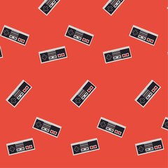 Retrogaming pattern with gamepad nes 80s style. retro controller © Vaivöd