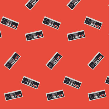 Retrogaming pattern with gamepad nes 80s style. retro controller