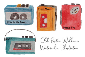 Vintage Old Retro Music Player Watercolor Illustration