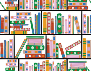 Hand drawn bookshelf in flat style seamless pattern , Vector kids pattern © MSNTY_STUDIOX