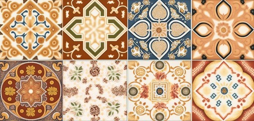 Digital wall tiles design, Print in Ceramic Industries Beautiful set of tiles in portuguese, spanish, italian style in wall decor design, Ceramics, tiles, mosaic, abstract Motif wall, Generative AI