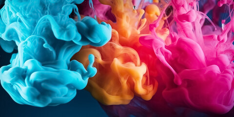 Abstract image of multicolored ink in water. Generative AI	
