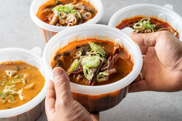 cheonggukjang, fast-fermented bean paste yukgaejang, hot spicy meat stew Marketplace rice soup, beef tripe soup