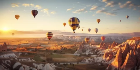 Foto op Plexiglas landscape hot air balloons over the valley.    © xartproduction