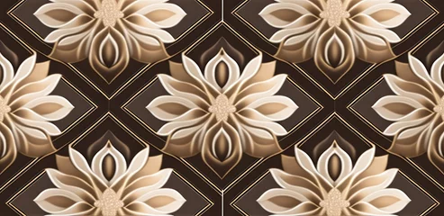 Gordijnen Golden flower Digital wall tiles design, Print in Ceramic Industries Beautiful set of tiles, Generative AI © Pooja