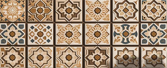 Gordijnen Digital wall tiles design Damask Moroccan pattern for wall interior ceramic wall tile background texture, Generative AI © Pooja