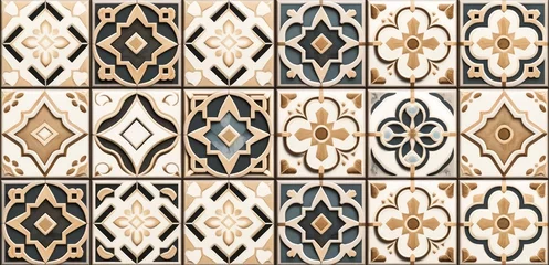 Foto op Plexiglas Portugese tegeltjes Digital wall tiles design Damask Moroccan pattern for wall interior ceramic wall tile background texture, Generative AI