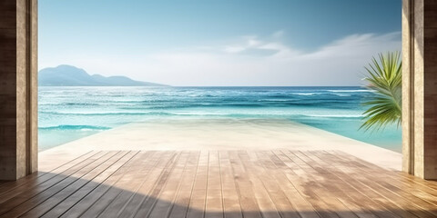 Beautiful view of the azure ocean, travel concept. Generative AI	
 - obrazy, fototapety, plakaty