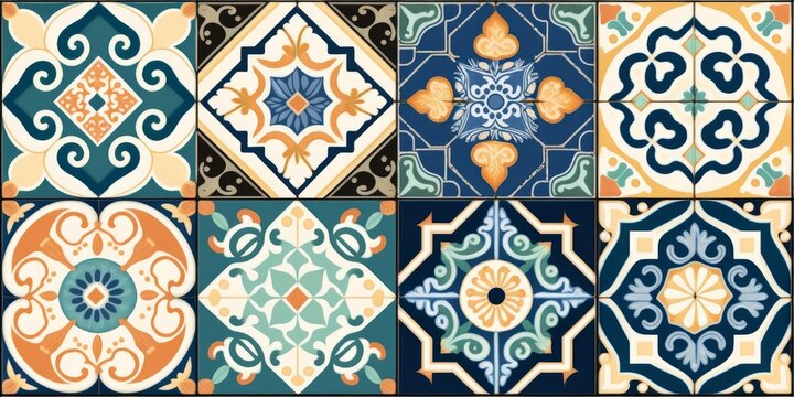Seamless colorful patchwork Moroccan tile. motifs Majolica pottery tile. Portuguese and Spain decor wall and floor Ceramic tile Design, Generative AI