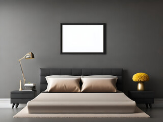 Poster frame mockup in smart home bed room interior background, 3d render, ai generated
