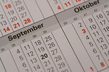 september, october Months and dates, part of calendar, days of week, concept of public holidays,...