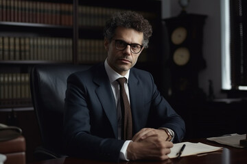 Fototapeta premium Portrait of a male lawyer in his office. Generative AI 