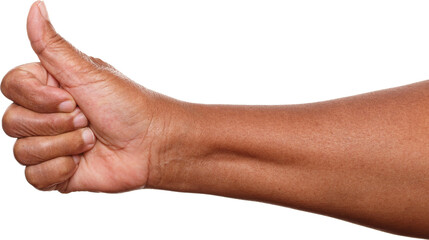 Female hand thumb up isolated on white background