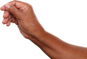 Woman holding something isolated on white background