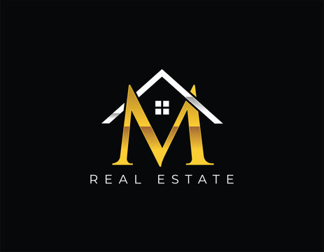 Simple Gold Luxury M House Logo Design Template