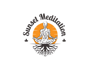 Sunset Spirit Meditation Logo Design Template