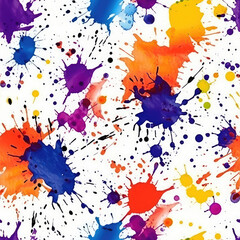 Obraz premium Colorful splashes on white seamless repeat pattern [Generative AI] 