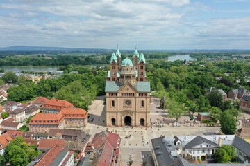 Drone Aerial Cathedral of Speyer, Drohne Luftaufnahme Dom zu Speyer, Germany