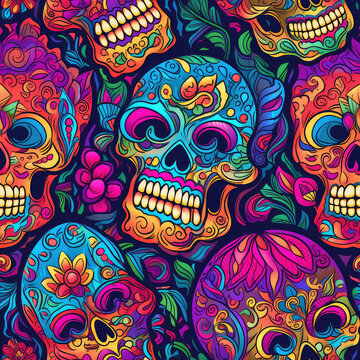 Sugar skull colorful seamless repeat pattern [Generative AI]
