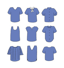 青の半袖の服のイラストセット