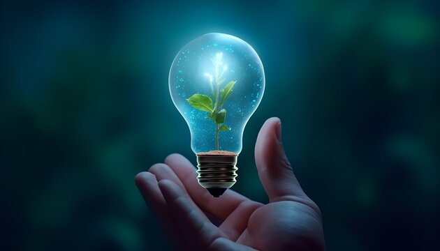 light bulb in hand with a green plant inside 