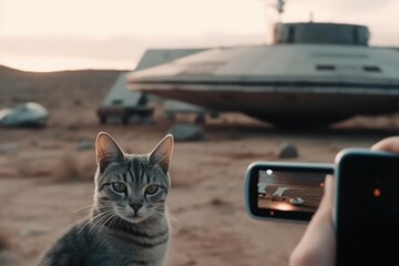 world ufo day, flying in space, Exploring extraterrestrial civilization, aliens, strangers, flying saucer, abduction, 2 July, green humans. unidentified flying objects. Generative AI