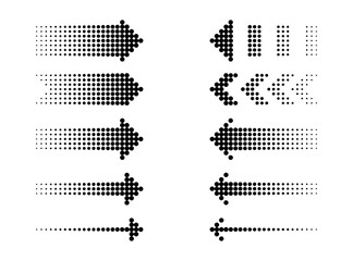 Dotted arrows. Dots pointers, halftone effect.