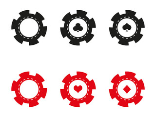 Casino chips set. Gambling chips with card suit.