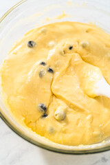 Lemon blueberry bundt cake with powdered sugar dusting