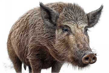 A close up of a wild boar on a white background. Generative AI.