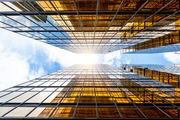 Low angle view of modern office buildings in HongKong