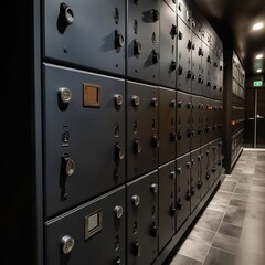 Close-Up of Lockers in a Modern Apartment Condo. Generative AI