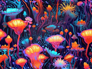Colorful flowers psychedelic neon seamless repeat pattern [Generative AI]
