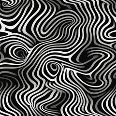Optical illusion wave warped hypnotic black and white stripes  seamless repeat pattern [Generative AI]
