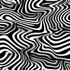 Optical illusion wave warped hypnotic black and white stripes  seamless repeat pattern [Generative AI]
