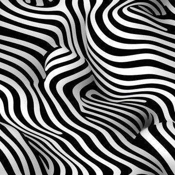 Optical illusion wave warped hypnotic black and white stripes seamless repeat pattern [Generative AI] © Roman
