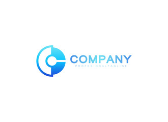 Letter C Logo. Blue Geometric Shape Letter CC Vector Design
