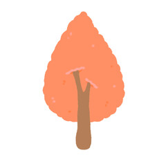 Hand-drawn Cute orange coniferous tree, forest, object, Camping character design in doodle style