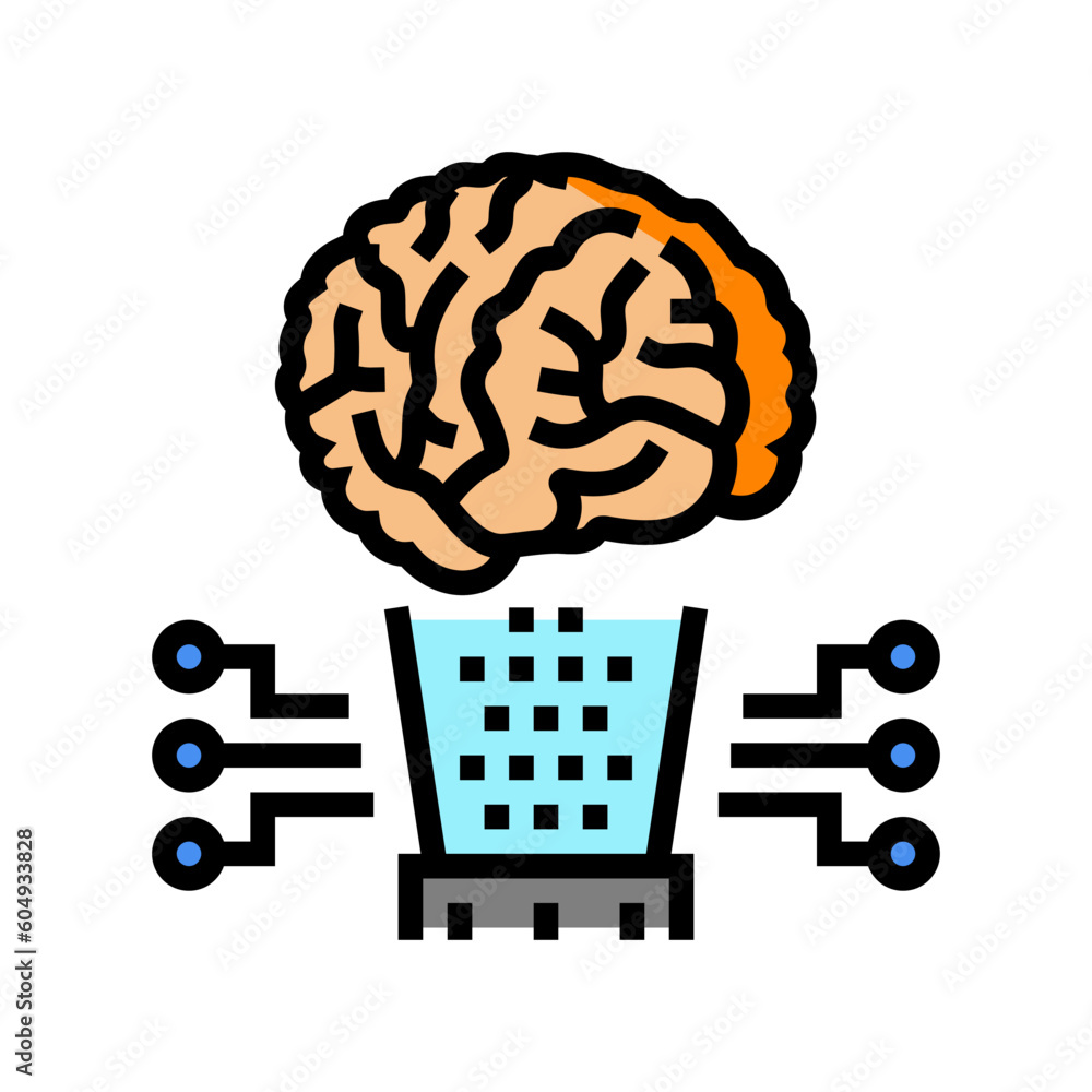 Poster human brain simulation future technology color icon vector. human brain simulation future technology