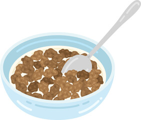 牛乳をかけた、チョコレート味の、コーンフレークのイラスト