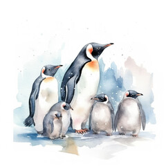 Obraz premium A group of penguins standing next to each other. Generative AI.