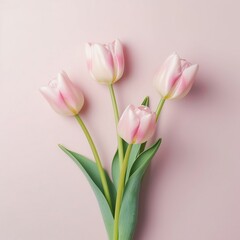 Fresh Tulips on Pastel Pink Background in Natural Light. Generative AI