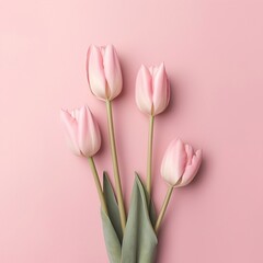 Fresh Tulips on Pastel Pink Background in Natural Light. Generative AI