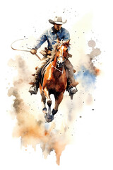 A man riding a horse with a lasset. Generative AI. - obrazy, fototapety, plakaty