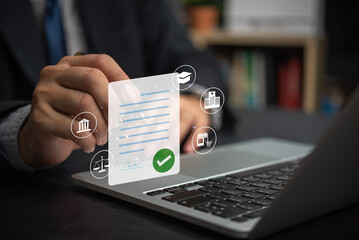 electronic document signature system online signing legal business education, health care, online internet network, banking finance on a virtual screen