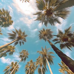 Palms Against Sky - Low Angle View. Generative AI