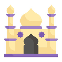 Muslim worship place facade Vector color Icon Design, Eid al-Adha or Eid-ul-Kabir Symbol, Hajj Sign, Muslims religious Festival Stock illustration, Jamia Masjid Concept, 