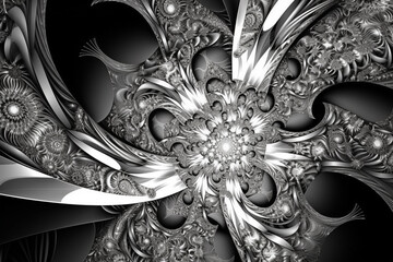 Abstract black and white fractal pattern background. Generative AI